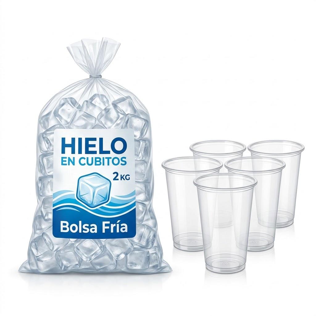Mezcla Bolsa Hielo mas 6 Vasos